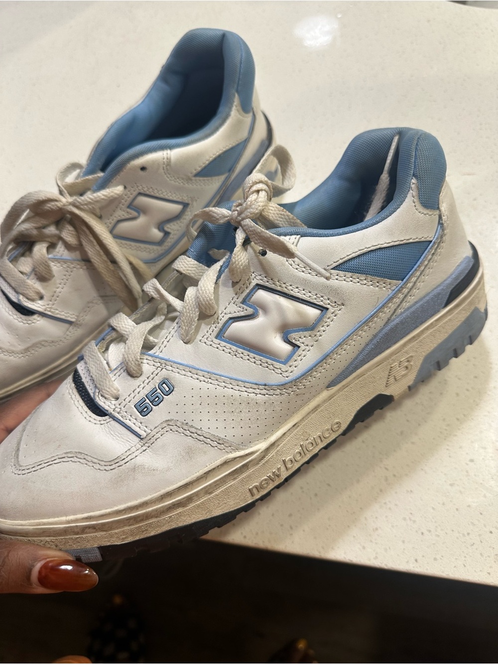New Balance 550 White and Light Blue Retro Sneakers